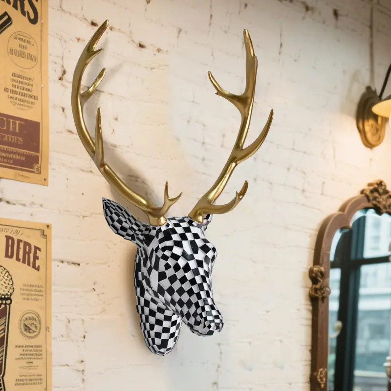 Deer Head Wall Hanging Wall Decoration Animal Head Statue Antler Pendant Home Decoration Living Room Entrance Decoration Crafts Novelty Decor Funky Western Decor Home Decorative Ornament Resin Hanging Ornament Living Room Decorations