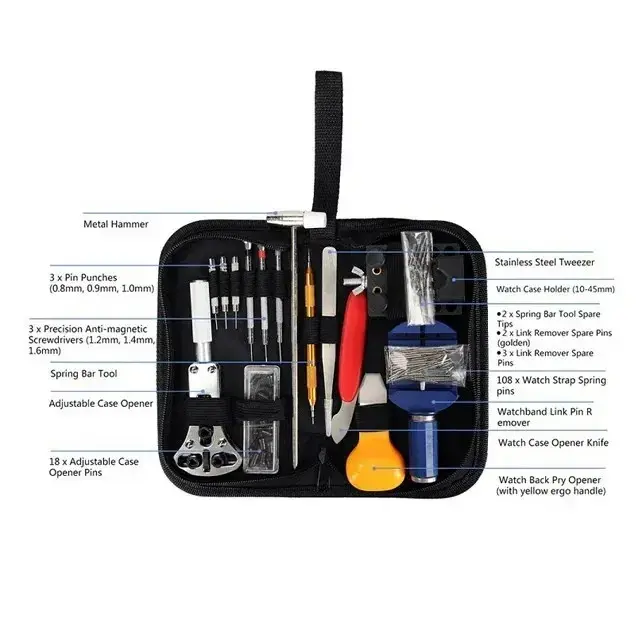 Professional 147Pcs Watch Repair Tool Kit with Carrying Case, Spring Bar Tool, Screwdrivers, Pin Punches for Watch Link Removal, Band Adjustment & Battery Replacement