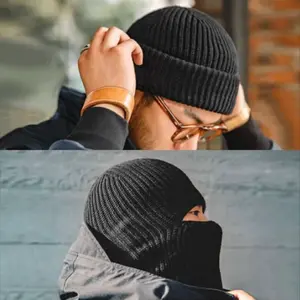 2-In-1 Men's Winter Balaclava Beanie Hat Warm Knitted Full Face Mask for Cycling, Riding, and Outdoor Sports