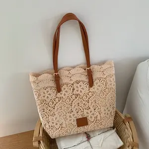 1pc Lace Tote Bag, Hollow Out Floral Pattern, Lightweight And Breathable, Retro Aesthetic Design, Bohemian Style Shoulder Bag, Ideal For Daily Commute, Shopping, Travel, Picnic And Outdoor Activities, Elegant Purse For Women