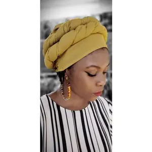 Gold African Pre-Tied Modu head wrap-DPDM301PT