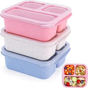 Bento Box [Portion Size], 3 Pack Snack Containers with 3 Compartments for Meal Prep & On-The-Go [School, Travel], Lunchable Container Reusable and Bpa-Free Rinwoc