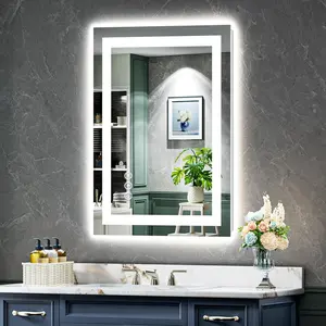 LED Bathroom Mirror with Lights Front and Backlit Lighted Vanity Mirror for Bathroom Wall Dimmable Anti-Fogging Memory Shatter-Proof IP54 Waterproof Horizontal/Vertical Color Changeable Brightness Adjustable Touch Control
