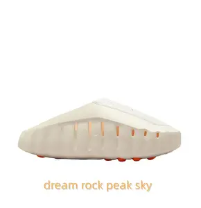 Beige Thick-Soled Massage Slides, Orange Spherical Outsole, Breathable Fabric Upper, Pre-Game Recovery Tech Mules