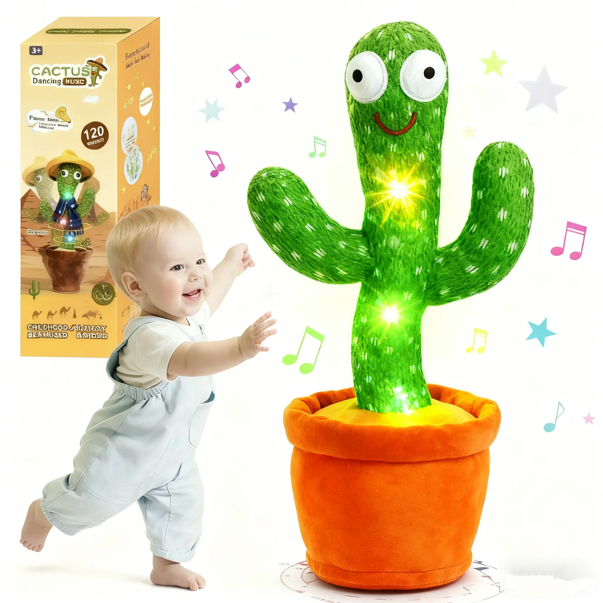 Rechargeable LED Light Plush Cactus Toy - Dancing, Talking, Singing, Mimicking, Recording Functions, Adjustable Volume, Interactive Musical Baby Shower Gift for 6-10 Month & 1-3 Year Olds, Viral Fidget Item, Baby Shower Gifts Baby Registry