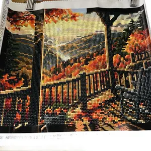 Mountain Retreat Wall Art - Diamond Painting with Autumnal Elements and Natural Wood Design