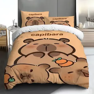 Bedding set - 2PCS/3PCS 2D Flat Printing Cartoon Capybara Patterned duvet cover set (1 duvet cover + 1/2 pillowcases, no filling), soft and comfortable, suitable for home, Bed Sets Supplies