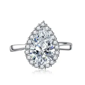 Adjustable 18k White Gold Plated Pear Shape CZ Ring