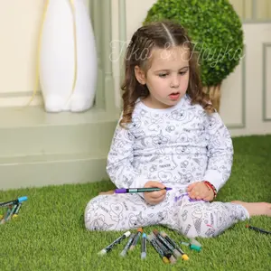 Tiko & Hayko HAND PAINTED HOMEWEAR SET/COLORING PAJAMAS SET FOR BOY AND GIRL + 12 NON-TOXIC MARKERS