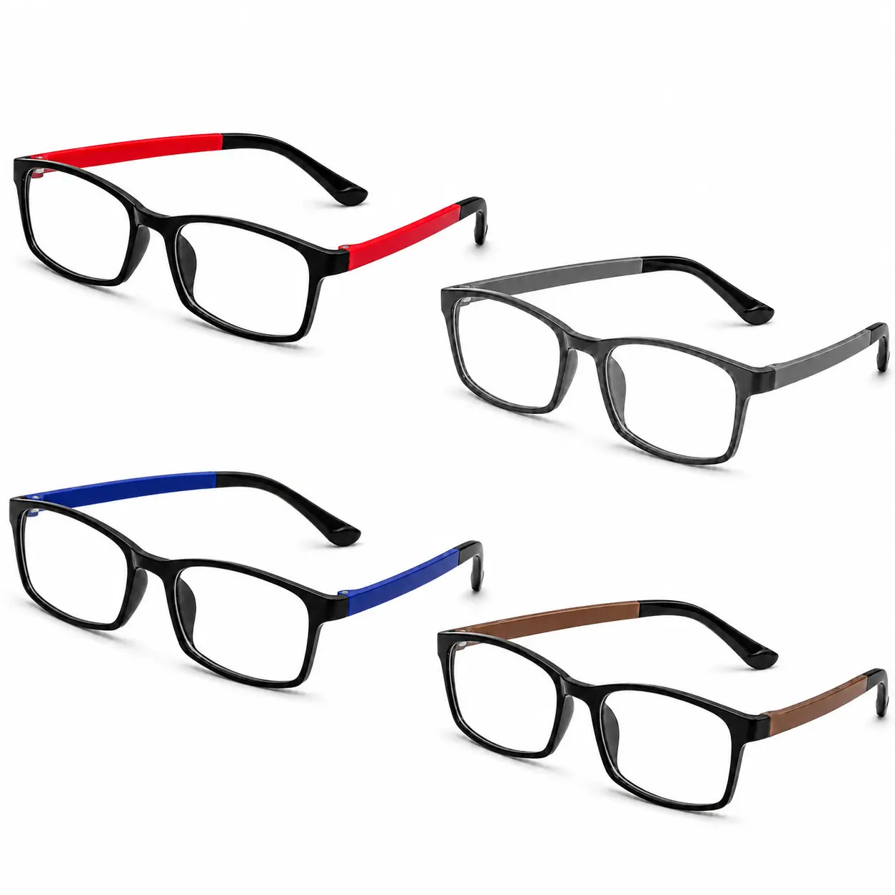 Rectangle Daily Reading Glasses for Women and Men, Lightweight Full-Rim Readers, Multiple Colors