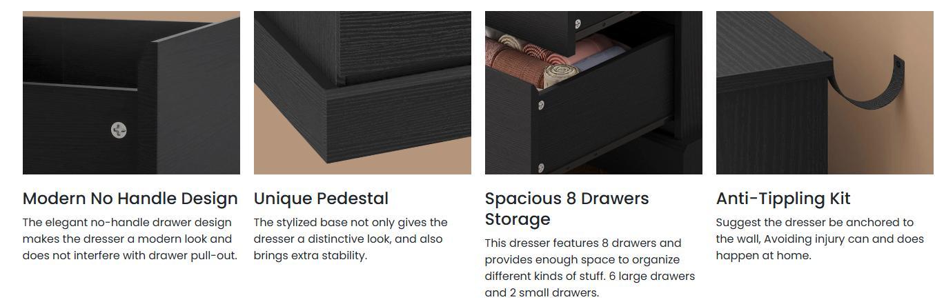 Sikaic 8 Drawers Long Double Dresser with Storage Organizer Organization Unique Bedroom Furniture