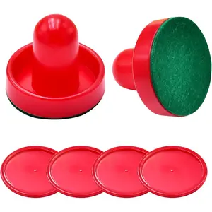 1 Set Mini Air Hockey Pushers & Pucks Replacement Accessories - 2 Red Pushers 4 Red 60mm Pucks with Goal Handles Paddles