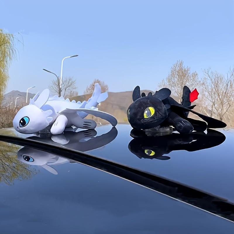 Toothless Night Fury Dragon Plush Car Decoration-Pterosaur Statue, Suitable for Roof and Motorcycle Helmet, Soft Pp Cotton, White/Black new car accessories pink interior car accessories fun car accessories Vehicle