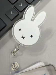White Rabbit Bunny Animal Badge Reel, ID Holder, Kawaii Retractable, Accessory