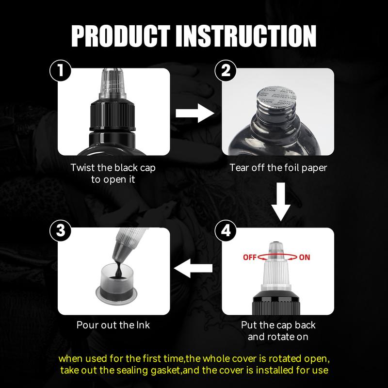 300ml Large-Capacity Black Tattoo Ink Set: Long-Lasting Pigment Formula for Bold Body Art, Also Works for Halloween Cosmetics/Face Paint – Includes Matte & Black Glitter Variants