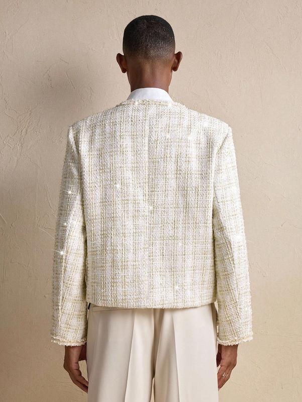 Jackets men - Men’s Tweed Business Casual Long Sleeve Jacket with Brooch for Fall Winter mens hoodies clothes for men vintage clothing men's clothing y2k clothing vacation outfits airport outfit jackets y2k clothes club outfit now birthday outfits