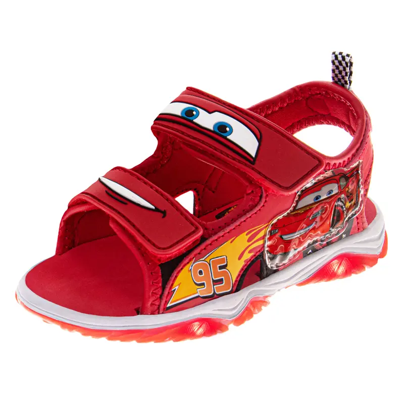JOSMO KIDS Boys' Lightning McQueen Hook-and-Loop Adjustable Straps Open-Toe Sport Sandals - Slip-Resistant, Flat Heel (1 cm or less) Children's Sandals for 4-5 Years Toddlers, Beach Footwear