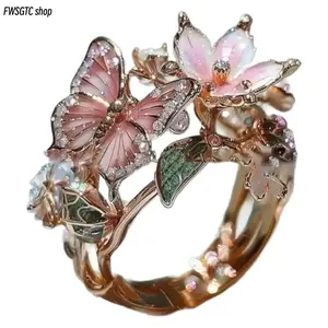 2026 New Arrival Color Drip Butterfly Floral Open Ring. A chic boutique decorative ring ideal for engagement wear and indoor daily use. Perfect for Black Friday and Christmas with fresh summer vibes.