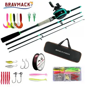 BRAVMACK Portable Lure Fishing Kit, Includes 1.8m Travel Rod, Casting Reel, Soft Bait, Gear Box, Ideal for Stream and Shore Fishing
