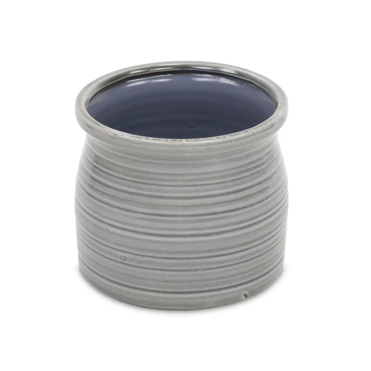 Cheungs 5662GR Round Curved Ceramic Planter - Gray, Outdoor Safe Garden Pot for Room Decor