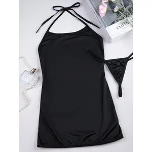 Women's Silky Spandex-Nylon Fabric Backless Sleeveless Halter Bodycon Bandage Mini Dress - Basic, Comfortable, Elastic Loungewear for Sexy Night Occasions