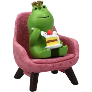 Miniature Frog Cake Figurine - Funny Shelf & Desk Decoration -  Cute Frog  (Pink Sofa)