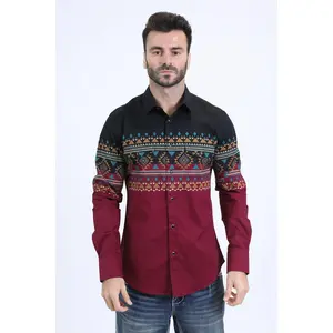 Mens Western Modern Fit Cotton/Spandex Long Sleeve Wine Shirt with Snaps