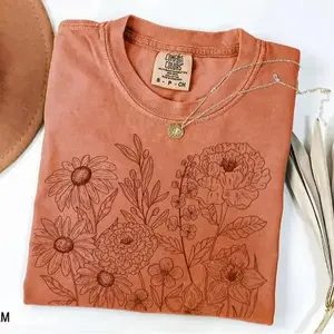 Comfort Colors vintage pressed flowers shirt, boho cottagecore style tee with wildflower design, perfect floral gift for gardeners and nature lovers.