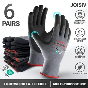 6 Pairs Microfoam Nitrile Coated Safety Work Gloves, Anti Slip Gloves, Non-Slip, Lightweight, Durable, for Home Improvement, Gardening, Construction, Auto Repair, Orange & Grey
