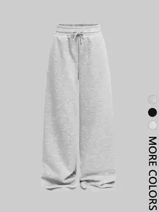 Women's Solid Color Wide Leg Sweatpants with Drawstring Waist, Breathable Outdoor Running Pants for All Seasons, Athletic Bottoms for Fitness and Commuting, Breathable Sporty Bottoms