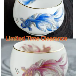 A104. Hand-Painted Goldfish Master Series Premium Jade-Like Porcelain Tea Set, Ancient Court Style, Single Large-Capacity Gongfu Tea Cup