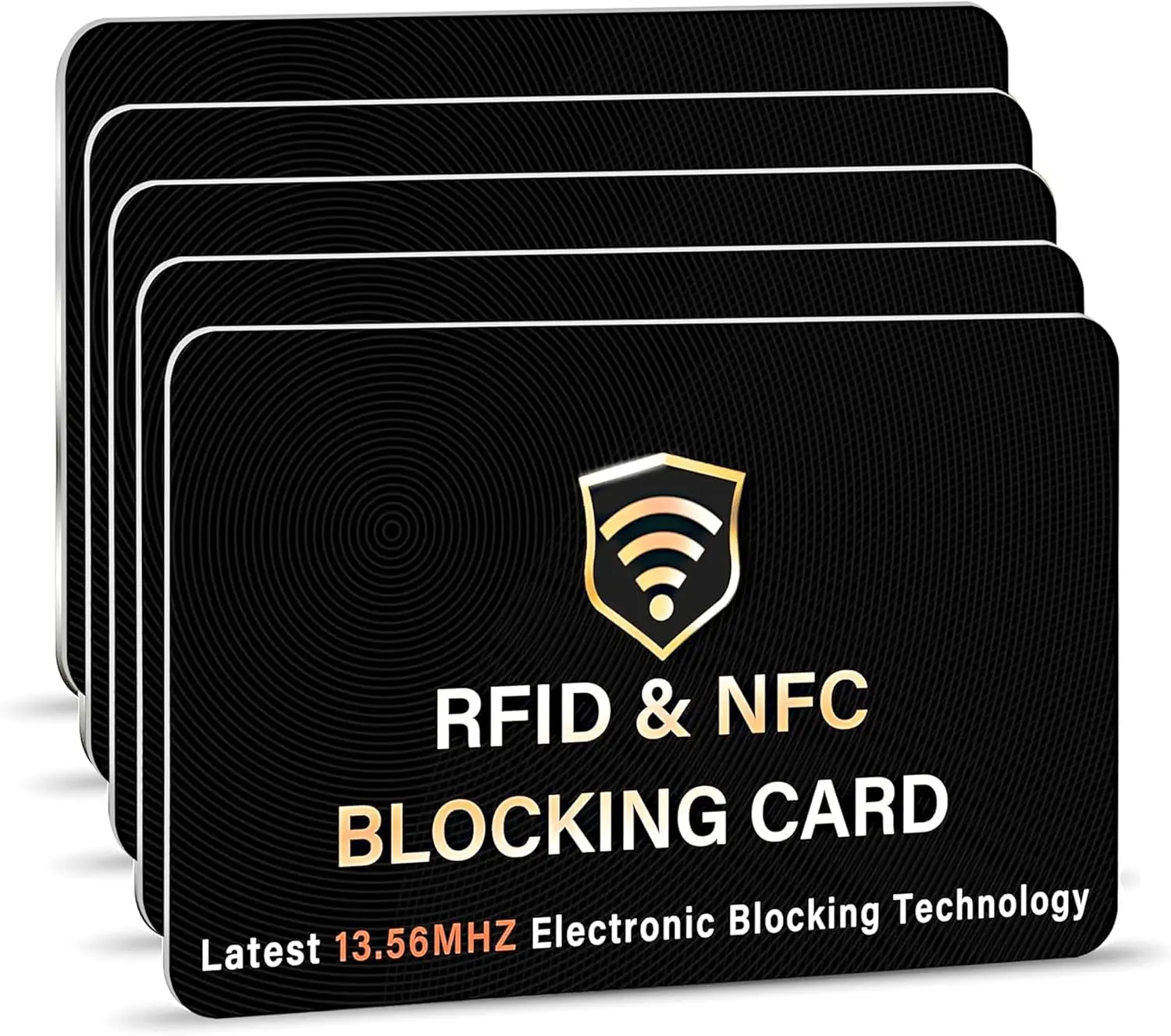 SaiTech IT 5-Pack Compact Thin RFID Blocking Credit Card Guards with Jamming Chip, Men's Minimalist Wallet Guard, Financial Theft & E-Pickpocketing Protector, Lifetime Usage (Black)