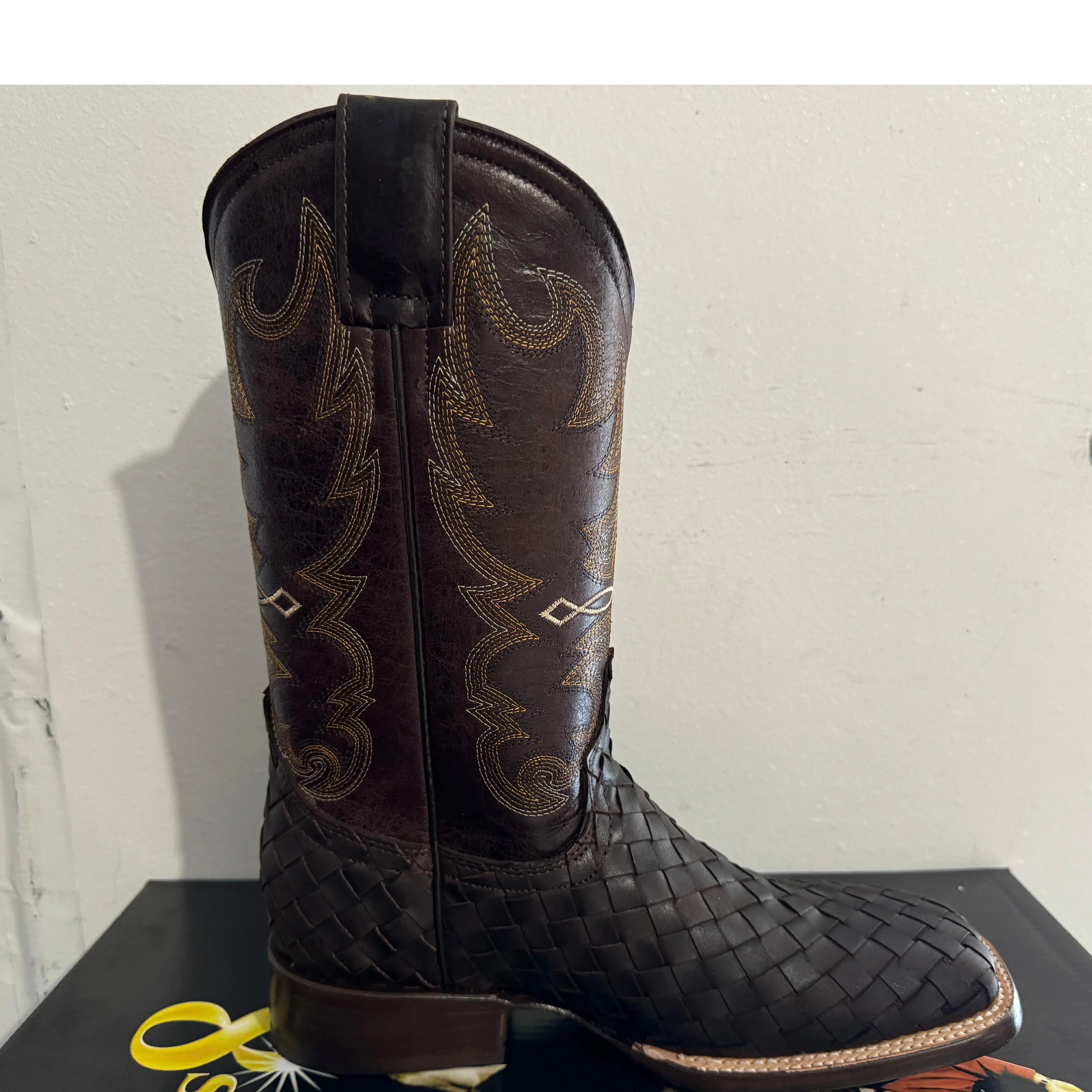 Men's Brown Checkered Pattern Boot