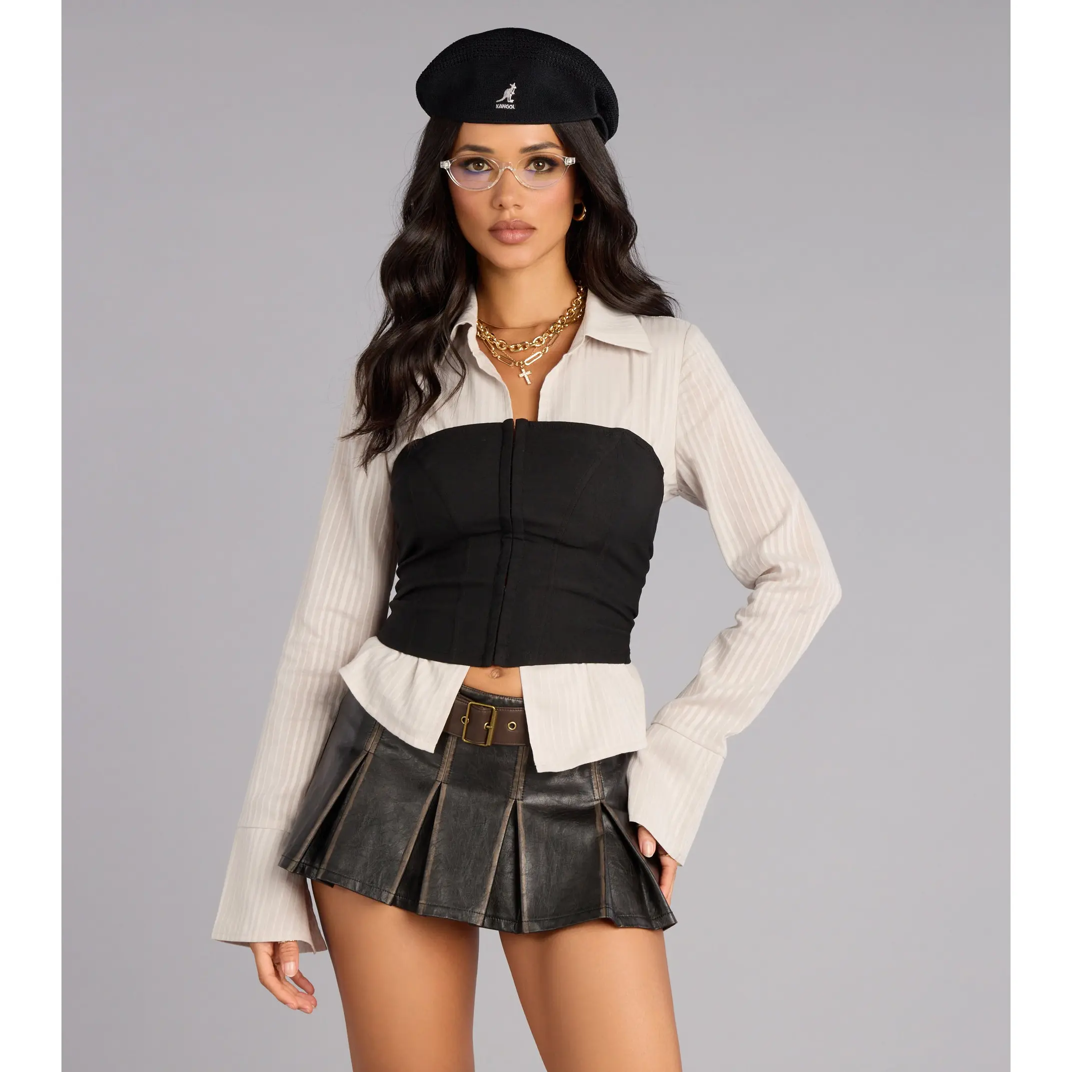 Worn In Cool Faux Leather Pleated Skort
