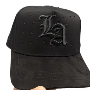 Hat LA Black on Black Crystals