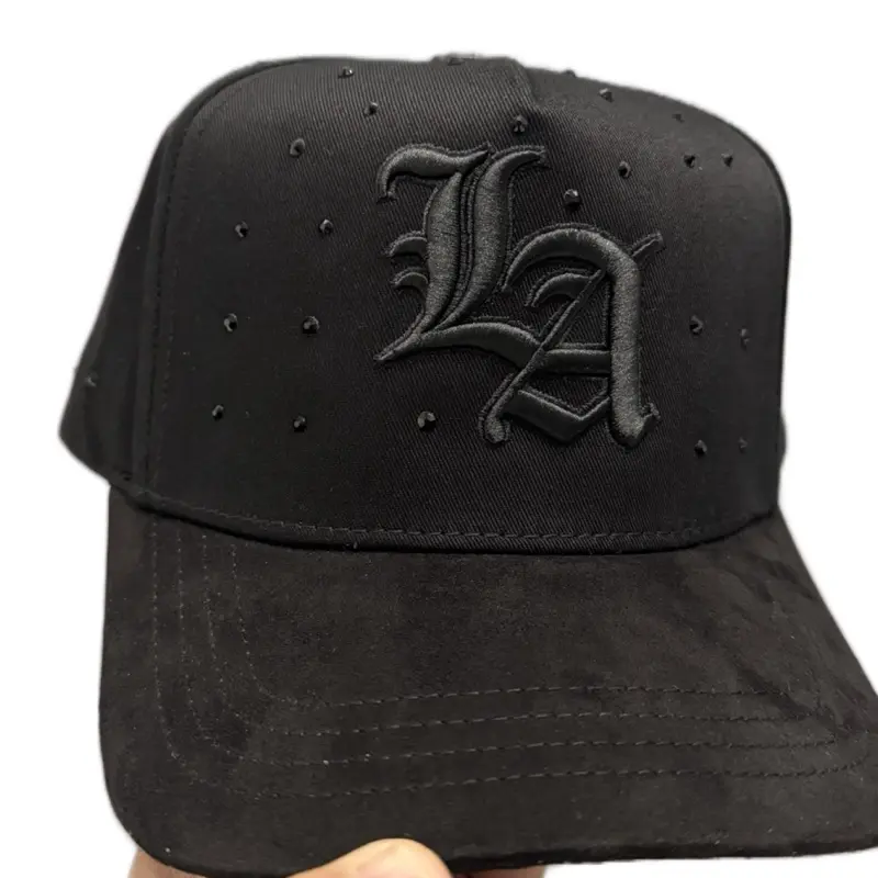 Hat LA Black on Black Crystals