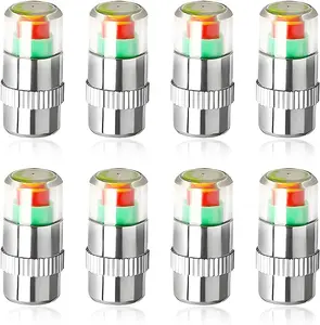 8count Tire Pressure Monitor Valve Stem Caps, 2.4 Bar 36PSI Pressure Monitor Stem Covers with 3-Color Eye Alert, Easy to Read Sensor Indicator Tire Valve Cap for Most Car Truck SUV (Silver)