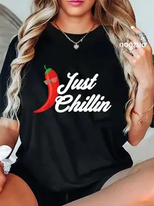 100% Cotton Funny Just Chillin Chili Pepper Shirt For Spicy Food Lovers T-Shirt