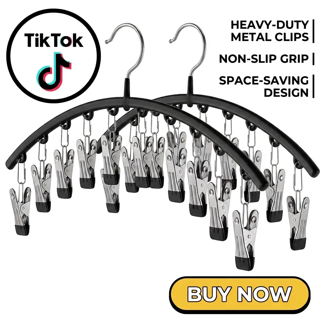 Curved Hanger Legging Organizer for Closet, Metal Yoga Pants Hangers 2 Pack w/10 Clips, Closet Organizer w/Rubber Coated Clips for Standard Leggings and Yoga Pants, Black"