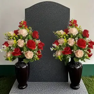 2 Realistic Rose Bouquets, & Roses in Vase, Durable Plastic Funeral Decor, Ideal for Memorial Day, Christmas, Halloween, Artificial Roses Bouquet
