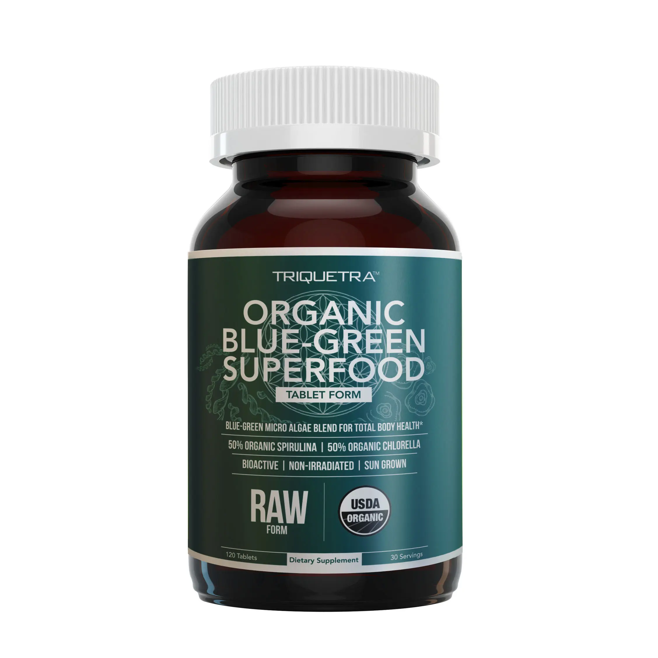 Organic Spirulina & Chlorella Tablets | 50/50 Blue-Green Algae Blend – 4 Organic Certifications, Raw, Non-Irradiated – 120 Tablets
