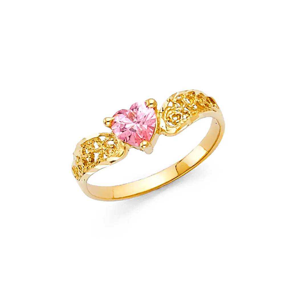 14k solid gold heart cz ring (pink, green, red, white) (457)