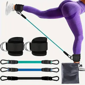 5pcs/set, Fitness Resistance Bands With Ankle Buckles, Leg Trainer Hip Trainer With Ankle Rings, Exercise Leg Straps hip thrust belt