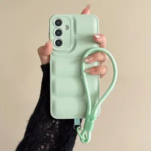 Phone Case For Samsung A17 A07 A36 A56 A26 A54 A55 A06 A16 A05s A14 A15 A34 A35 A53 5G Liquid Down Jacket Soft Case With Lanyard Back Cover