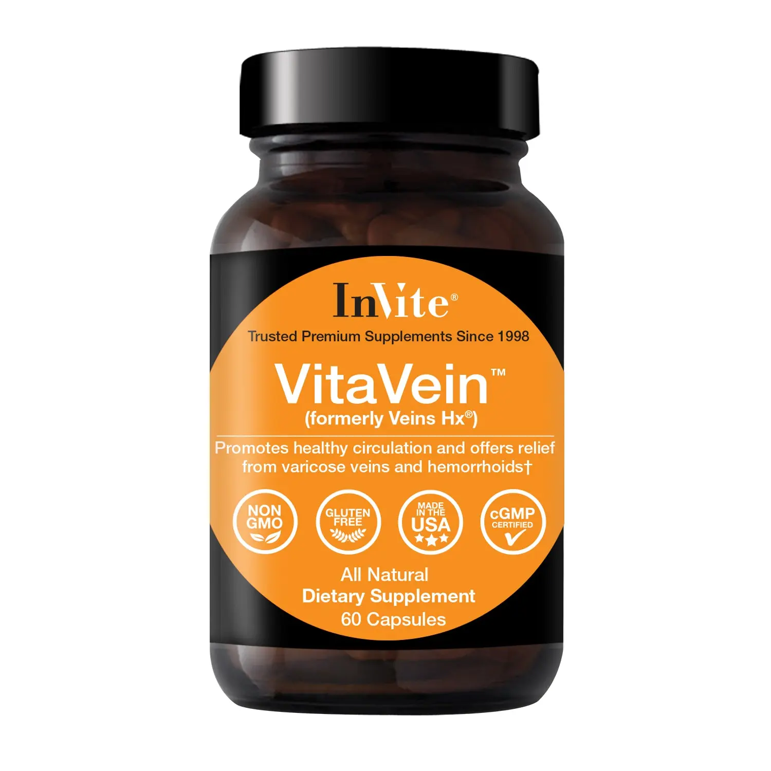 InInvite VitaVein (formerly Veins Hx) Capsules with Horse Chestnut, Gotu Kola, Vitamin C, Citrus Bioflavinoids & Bilberry Extract for Vascular Health