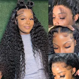 Karlami Hair 13x4 Deep Wave Lace Front Wig Glueless Lace Front Wigs Human Hair Pre Plucked Deep Curly Lace Frontal Wigs With Baby Hair Unprocessed Brazilian Virgin Hair For Black Women 150% Density