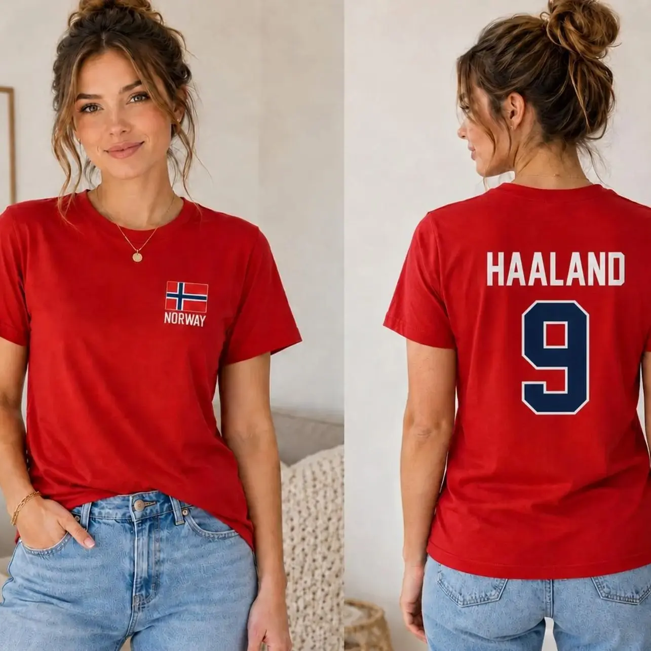 Haaland 9 Norway Soccer Shirt, Norwegian Football Fan Tee, Red Jersey Style T-Shirt, Norway Flag Game Day Apparel