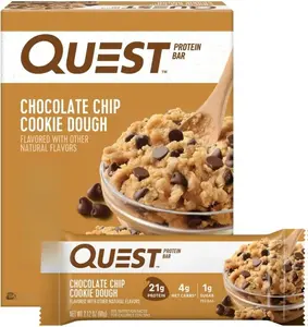 Quest Chocolate Chip Cookie Dough Protein Bar 21g Protein, 4g Net Carbs, Gluten Free, Keto Friendly, 4 Count, No Added Sugar, Snack Bar - Milk