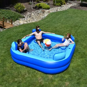 Inflatable Pool w/Seats & Headrests, 8ft x 8ft, Comes with Electric Pump and Ground Tarp Included - Fast Setup and Reinforced Seams