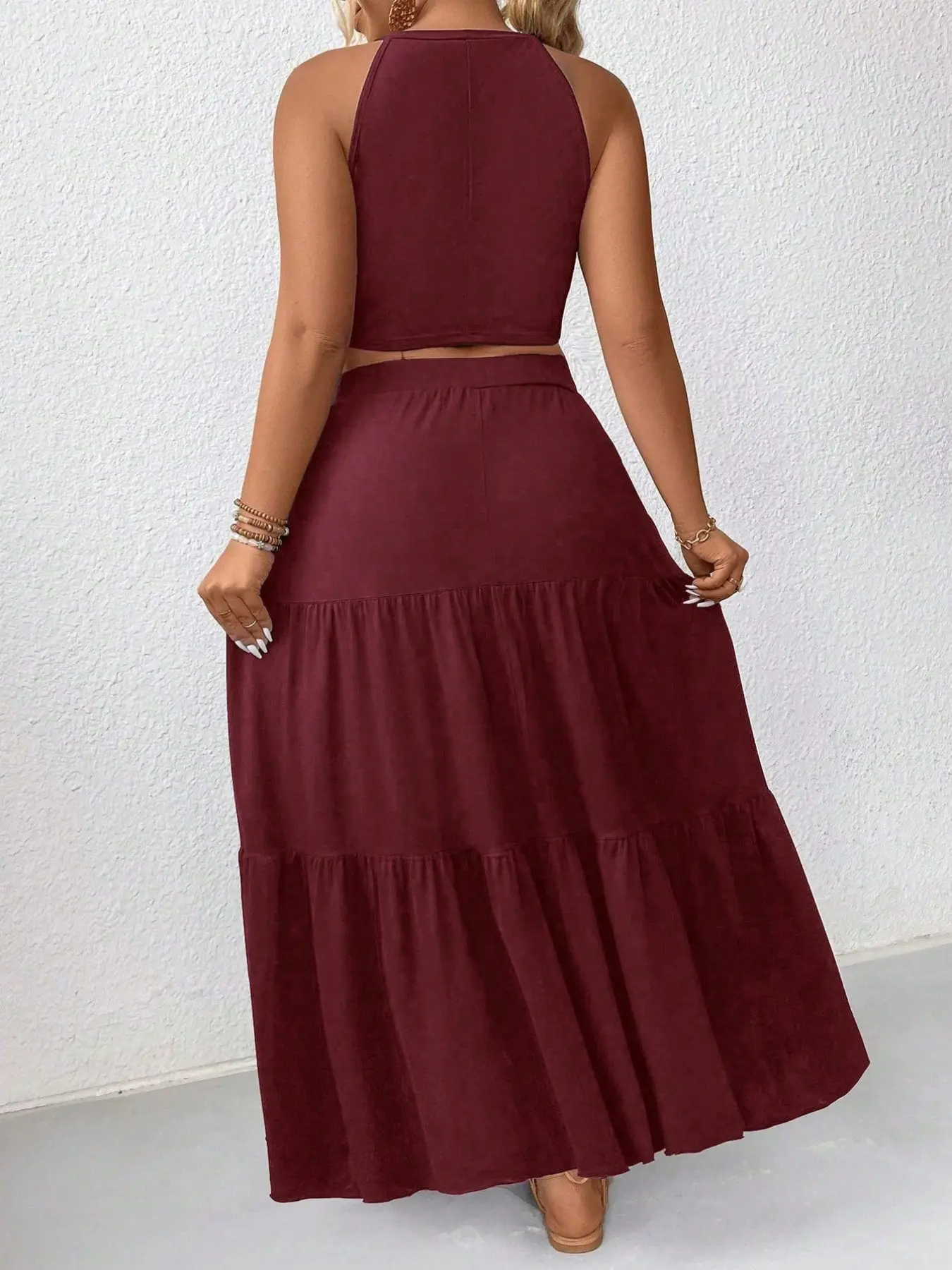 Women's Plus Size Two Piece Sets Burgundy Matching Set Sleeveless Crop Top Tiered Maxi Skirt Flowy Boho Bohemian Casual Summer Spring Vacation Outfits Minimalist Elegant Chic Resort Wear Womenswear - TikTok Shop Women's Plus Size Two Piece Sets Burgundy Matching Set Sleeveless Crop Top Tiered Maxi Skirt Flowy Boho Bohemian Casual Summer Spring Vacation Outfits Minimalist Elegant Chic Resort Wear Womenswear - TikTok Shop